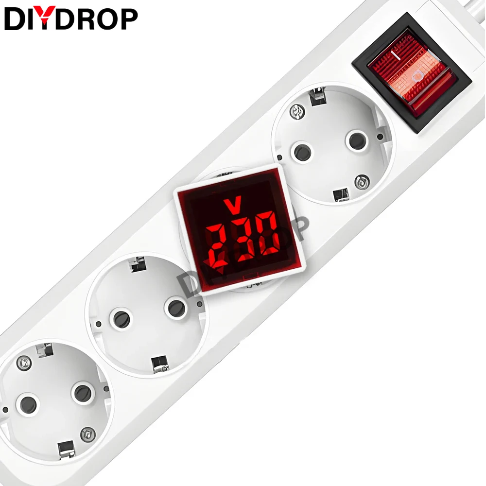 Imagem -04 - Voltímetro Digital Led Quadrado Redondo ac 50500v 220v 230v Medidor de Tensão Detector de Voltagem Monitor de Medição Plugue ue Voltímetro Quadrado