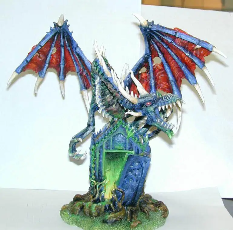 Skeletal Undead Dragon Resin Figurine Fantasy Ghost Dragon Statue with Glowing Green Portal Base Gothic Dark Desktop Ornament