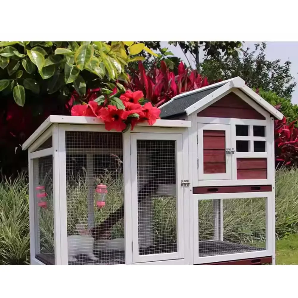 Outdoor Rabbit Cage Luxury Double Decker Automatic Manure Cleaning Anti-Spray Urine Rabbit Hutch