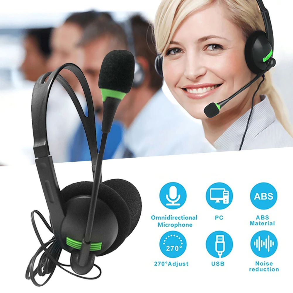 3.5mm Wired Headphones Universal Business Call Center USB Headset With Microphone Noise Cancelling Earphone For Laptop Computer