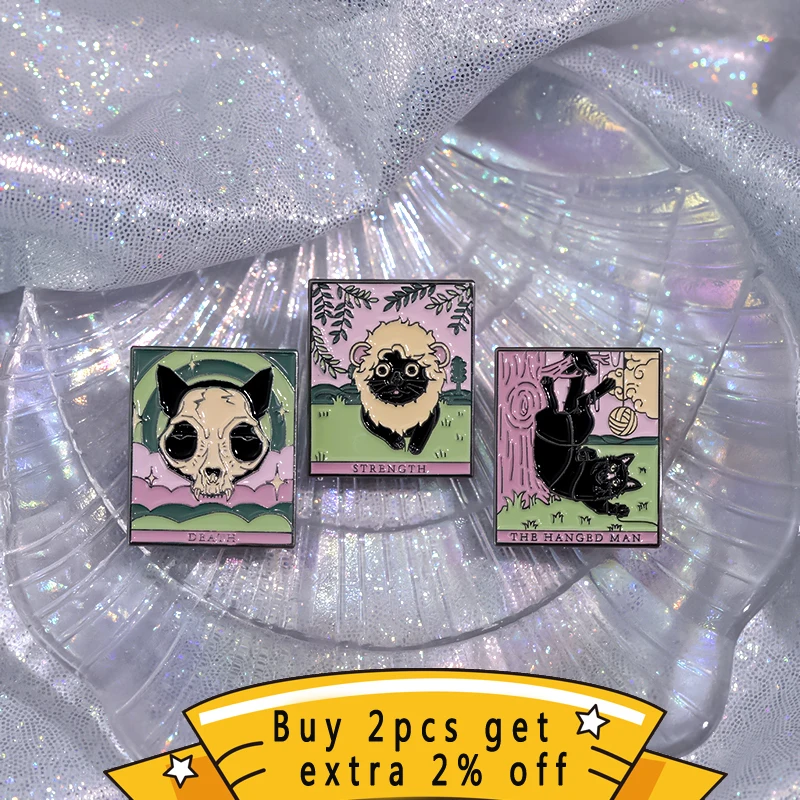 Astrology Card Divination Tarot Enamel Pins Custom Sun Moon Stars Cat Paw Brooches Lapel Badges Gothic Animal Jewelry Gift