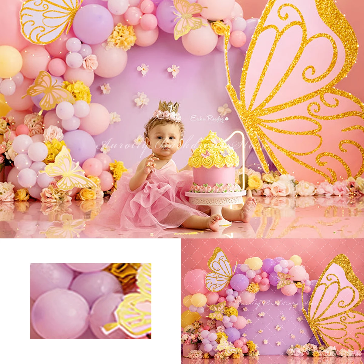 

Butterfly Wings Backgrounds Cake Smash Kids Adult Photography Props Child Baby Purple Balloon Arch Decors Photo Backdrops