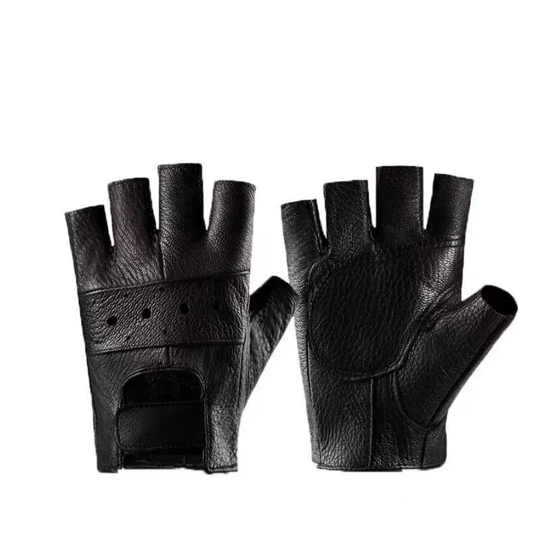 

Men Genuine Leather Gloves Sport Driving Motorcycle Cycling Wear-Resistant Half Finger Sheepskin Fingerless Gym Fitness Gloves