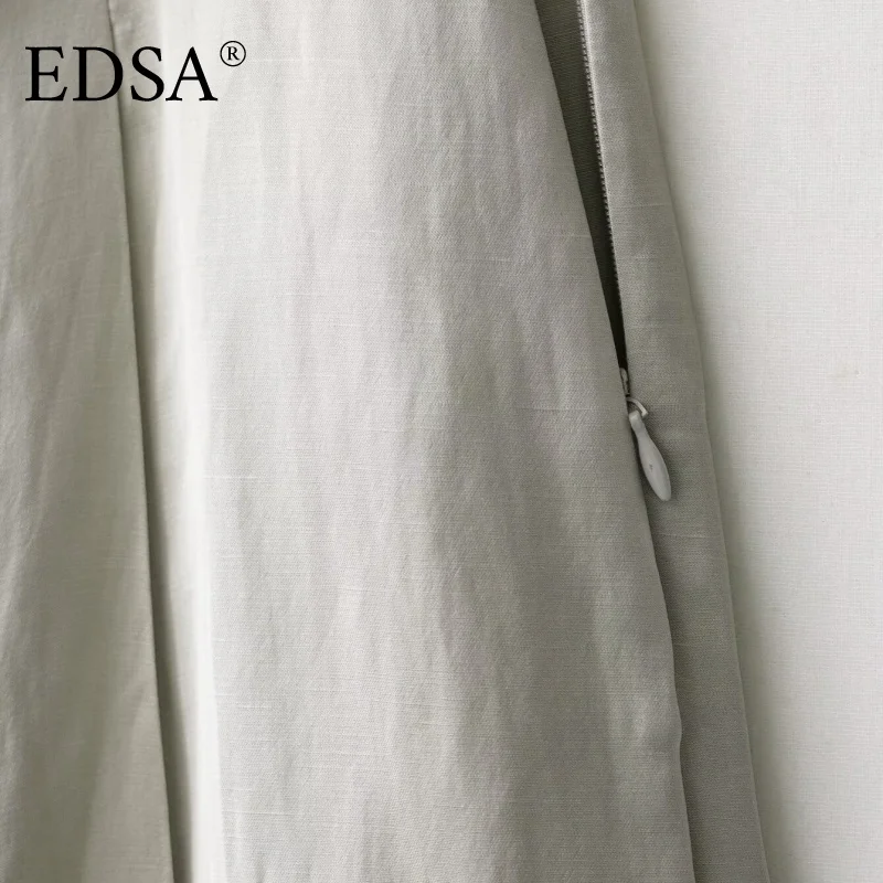 EDSA dames satijnen broek met darts wijde pijpen halfhoge rechte lange broek voor kantoordame