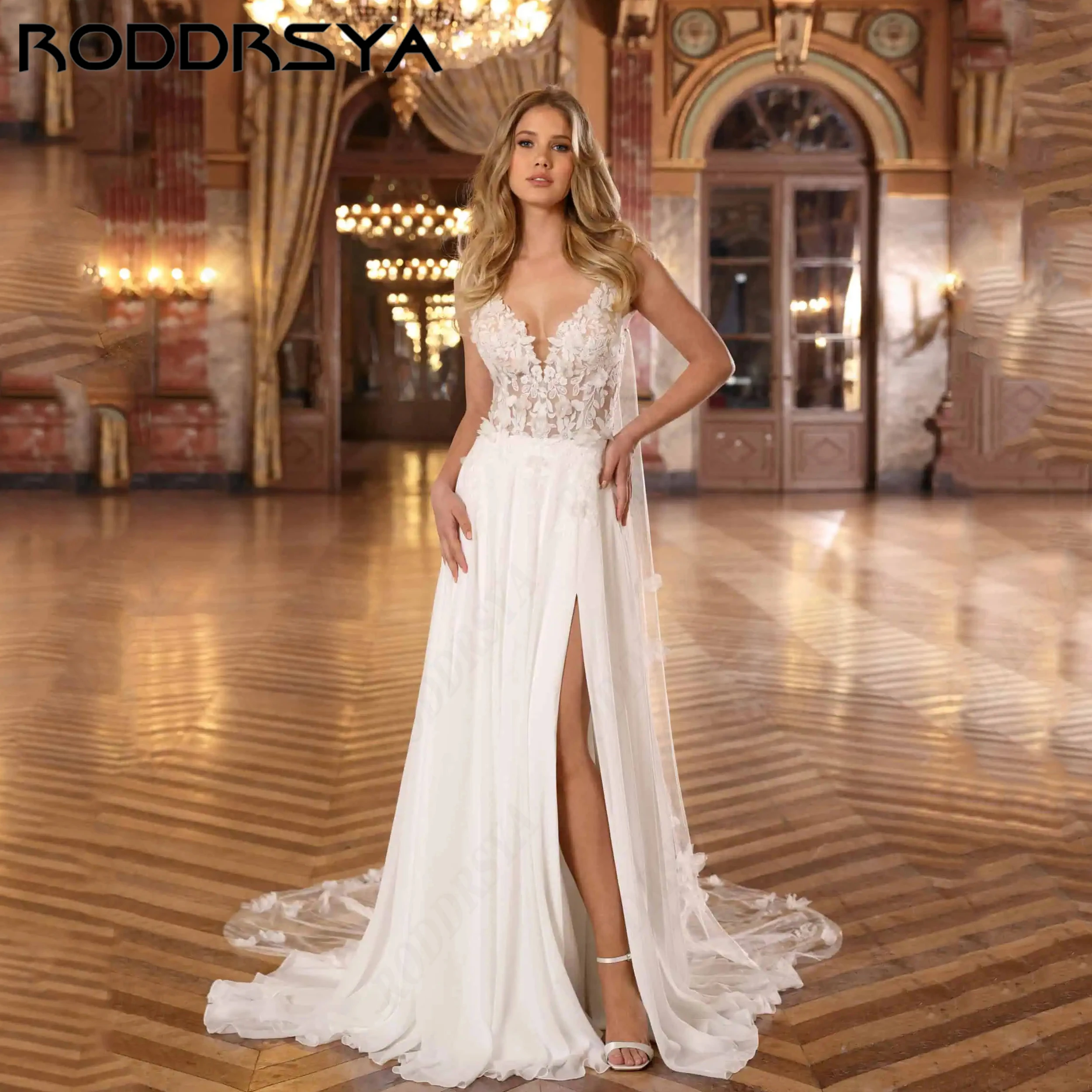 RODDRSYA Custom A-line  Sweetheart Neckline Chiffon Wedding Dress Removable Veil Off Shoulder Lace Backless Design Bride Gown