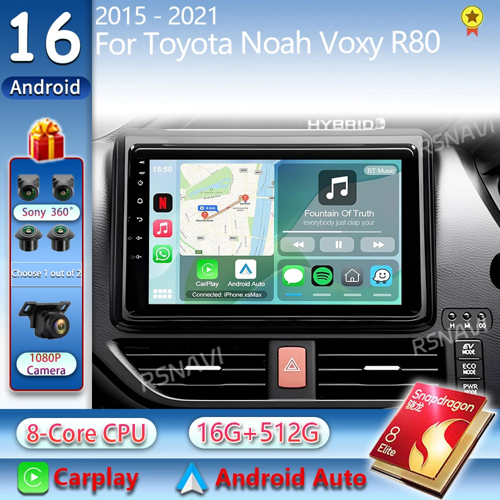 Android 16 Carplay Auto GPS For Toyota Noah Voxy R80 2014 2015 - 2021 Car Radio Multimedia Player Video 360 Camera 2Din Stereo