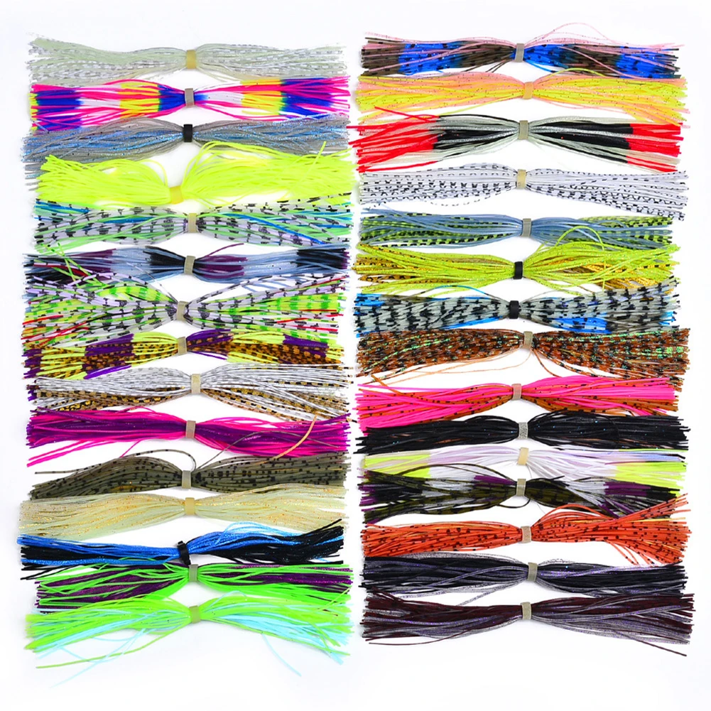 30pcs/set Fishing Silicone Skirt 30 Bundles 50 Strands Assorted Colors Fishing Silicone Skirt With Rubber Ring Baits Accessories