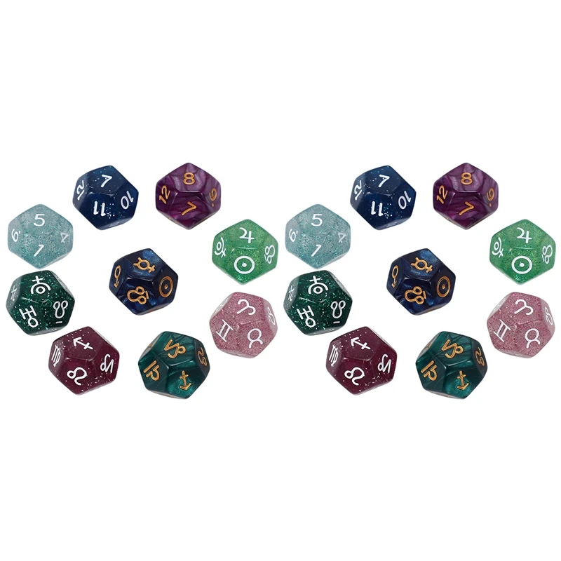 18Pcs Pearl 12-Sided Astrology Zodiac Signs Dice For Constellation Divination Toys Creative Multi Sided Dice Type A