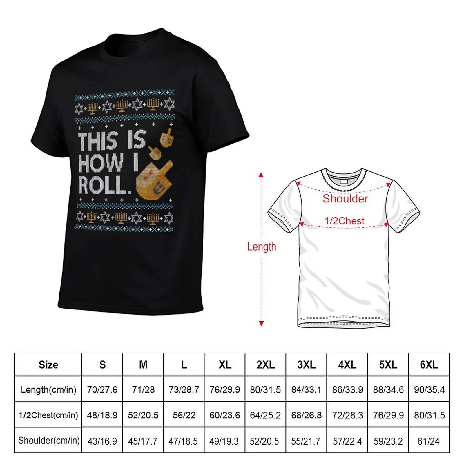 Funny Ugly Hanukkah Sweater, How I Roll Dreidel T-Shirt kawaii clothes rapper graphic tees t shirt men