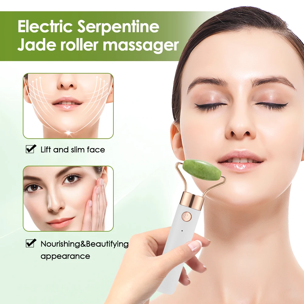 

Natural Jade Roller Massager for Face 630nm Red Light Electric Massage Roller Facial Liftting Anti-wrinkle Gua Sha Jade Stone