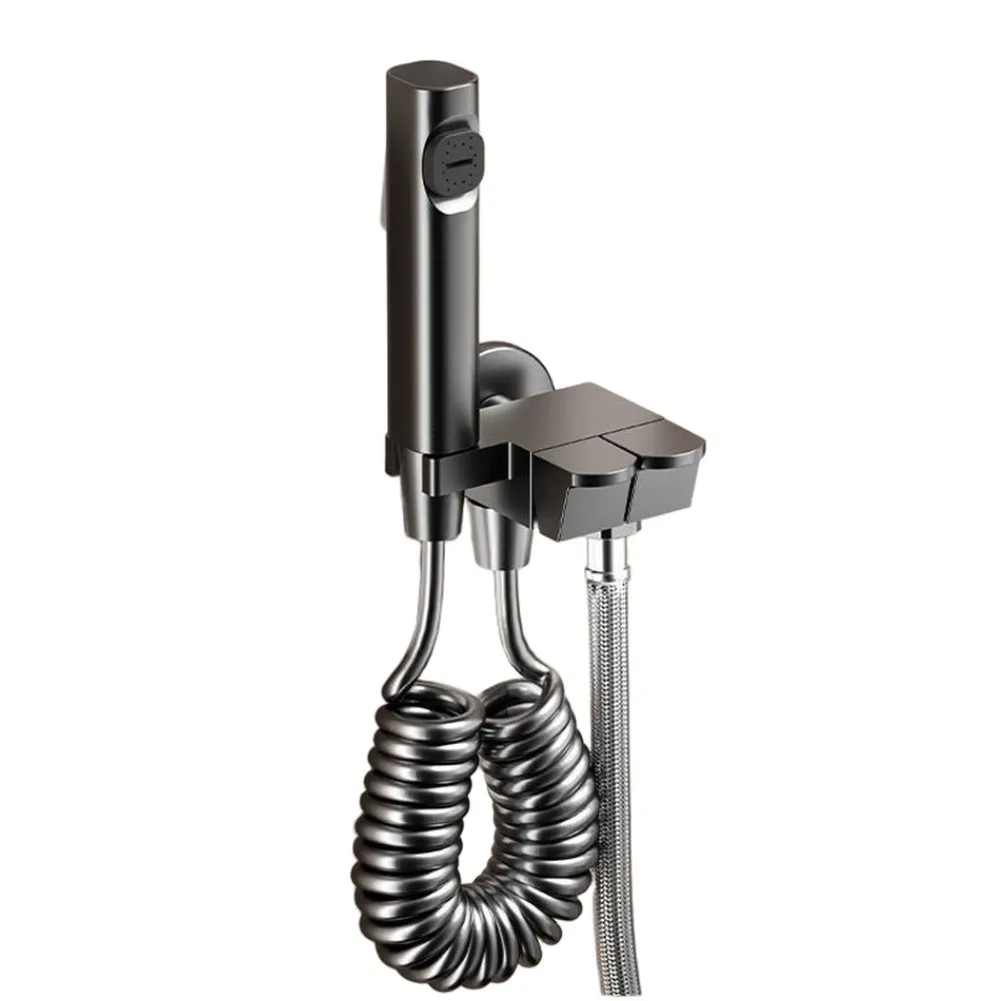 High Pressure Dual Outlet Spray Nozzle with Angle Valve Compact Design Featuring Anti Backflow Valve for Bathroom Use