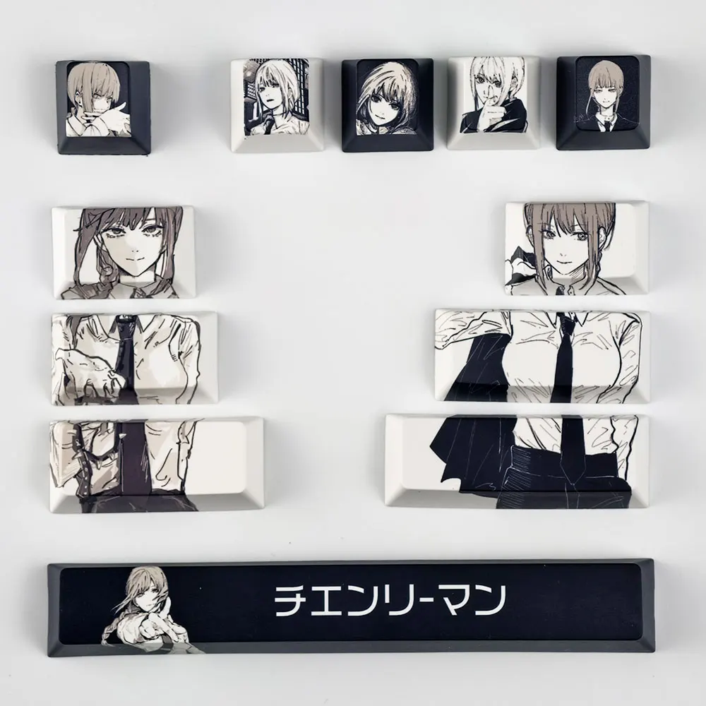 12 Keys Makima Keycaps Cherry Profile PBT Sublimation Personalized Keycap Anime Game Chainsaw Man KeyCap DIY Mechanical Keyboard