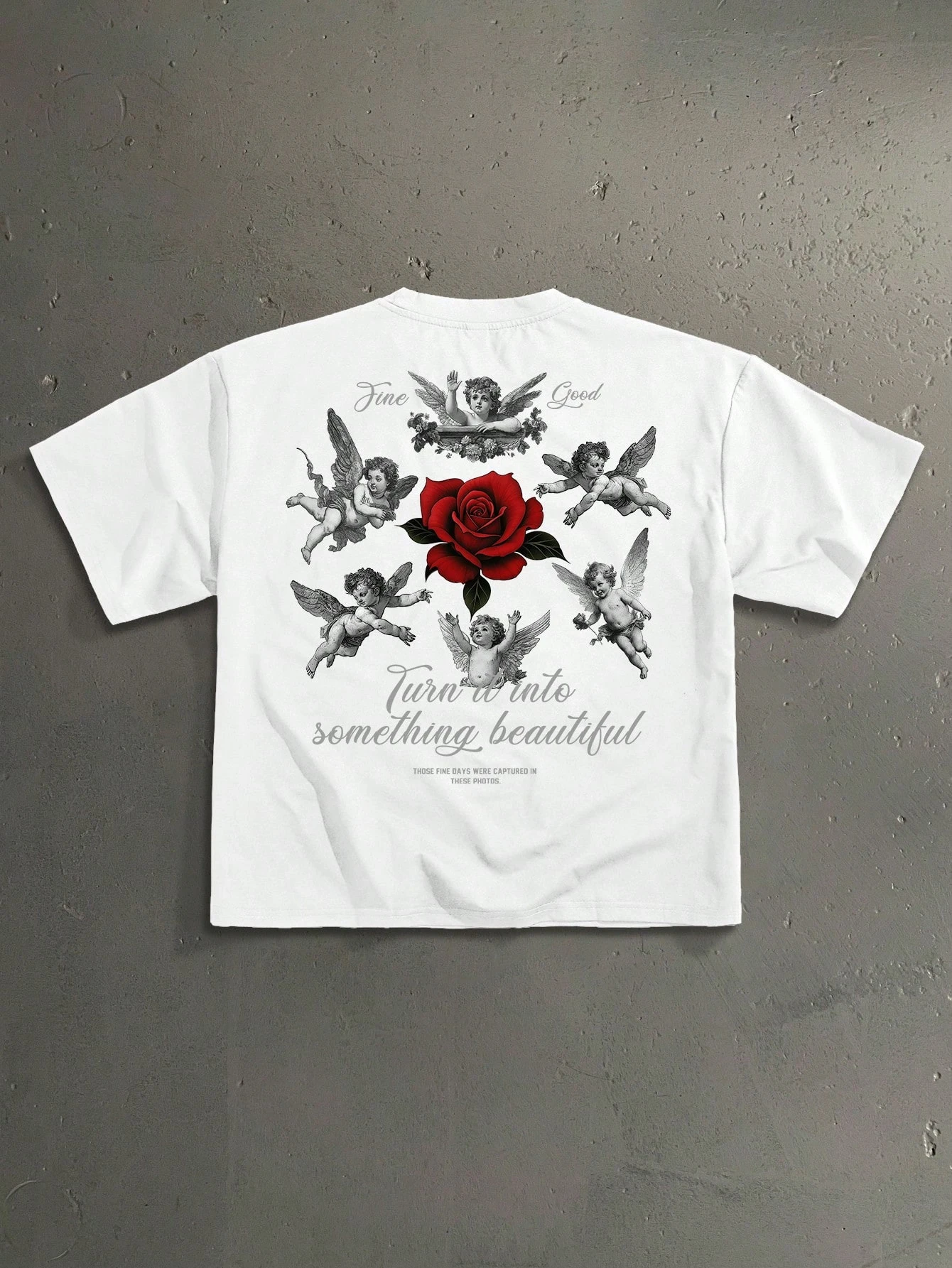 Men's White Floral Summer Casual Streetwear City Break Ink Floral Handwritten Font Print Standard Cropped