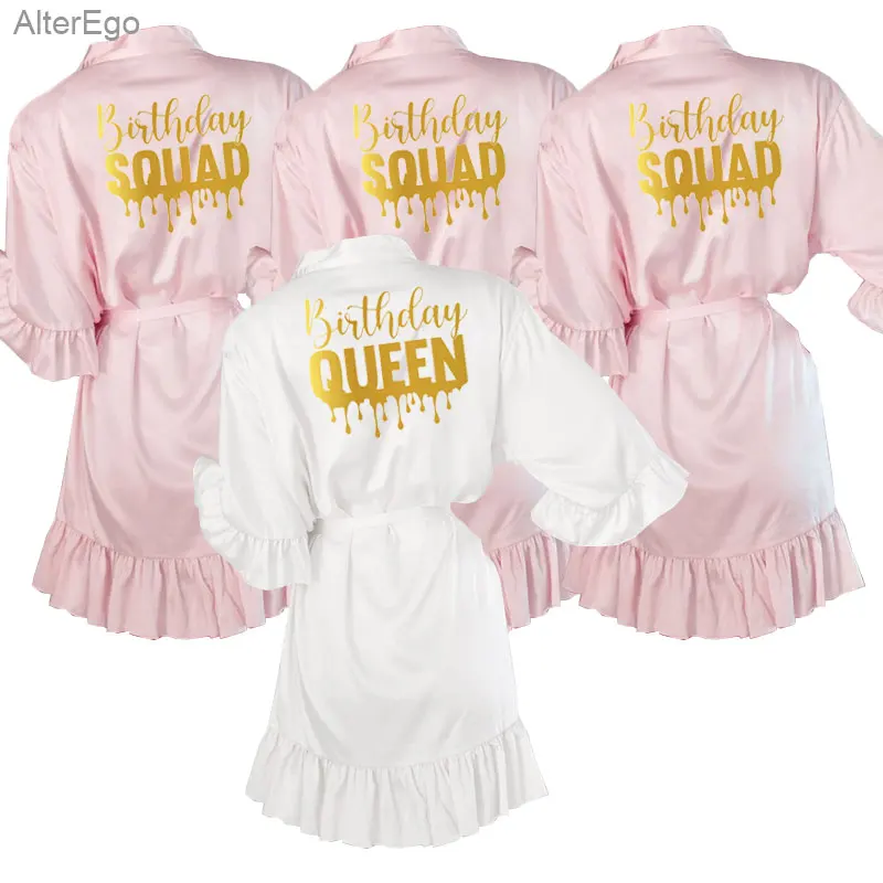 Birthday Queen Robe Birthday Squad Gift Daughter Group Party Short Kimono Birthday Bundle Girl Dressing Gown Bathrobe Blush Robe