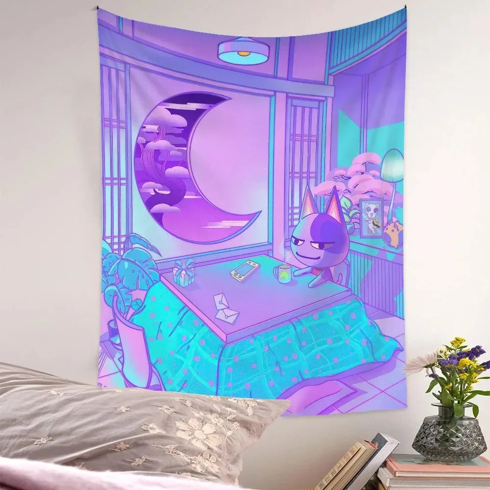 VIKAMA Kawaii Tapestry Anime Wall Art Fantasy Purple Street Stairs Design for Bedroom Dorm Room Game Room Decor Gift