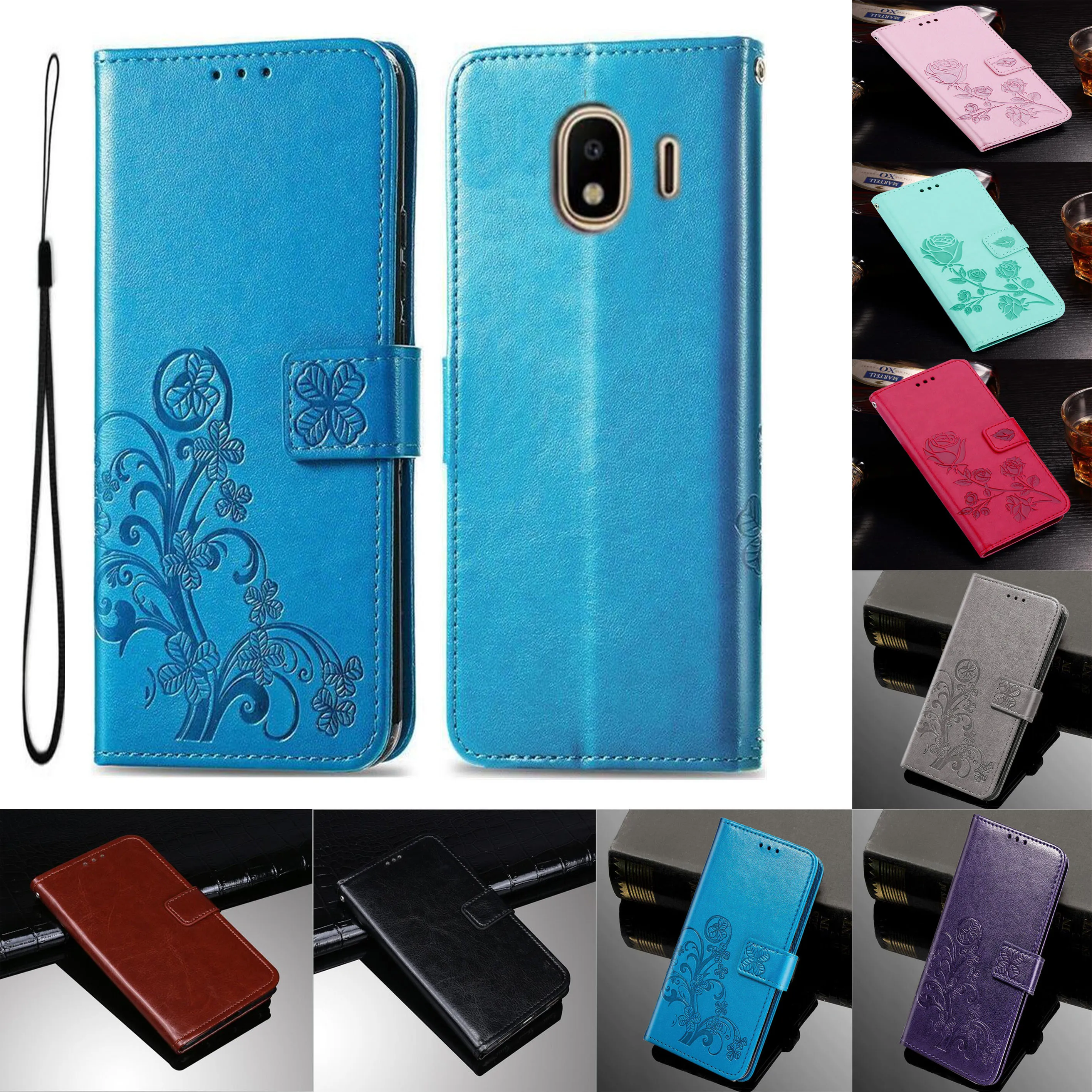 PU Leather Case for Samsung Galaxy J2 J3 2016 J5 J7 Neo 2017 Prime 2 Core J8 J4 J6 Plus 2018 A6 A8 A9 Flip Wallet Phone Cover