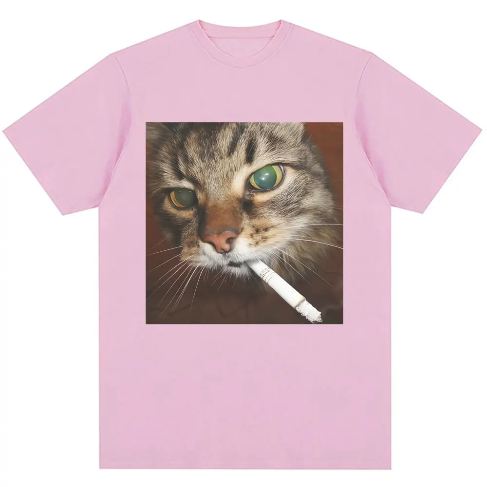 cat cigarette shirt Funny Smoking Cigarette Cat Meme Graphic T-Shirt Men Women Fashion Vintage T-shirts Loose Pure