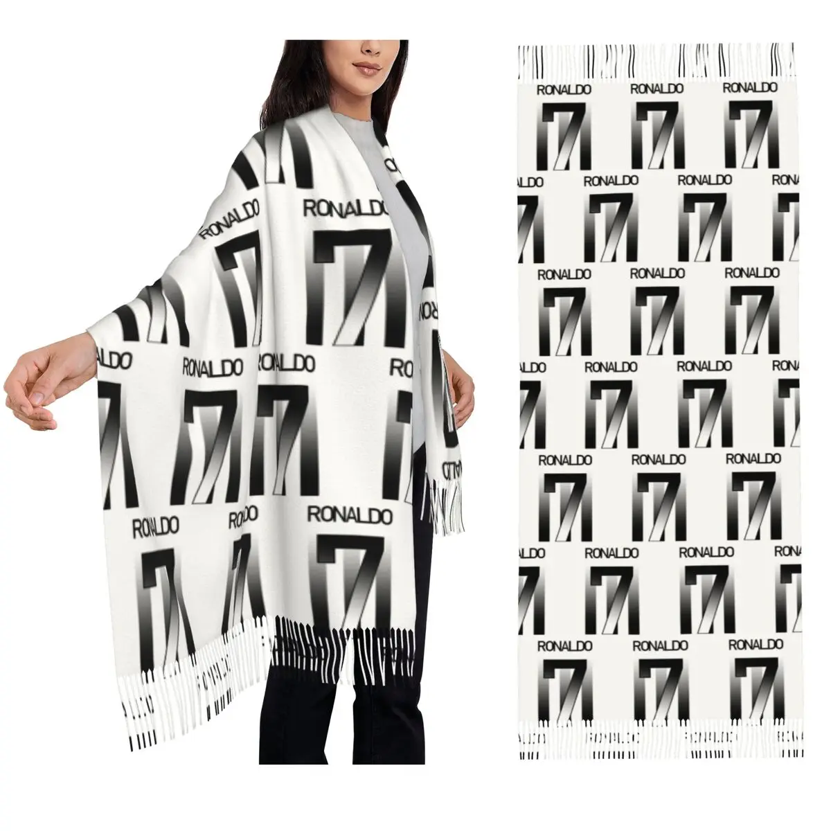 

Роналду Ювентус, футбольный шарф с номером 7, шарфы с кисточками для женщин, мягкие теплые шали и накидки, длинная осенне-зимняя шаль