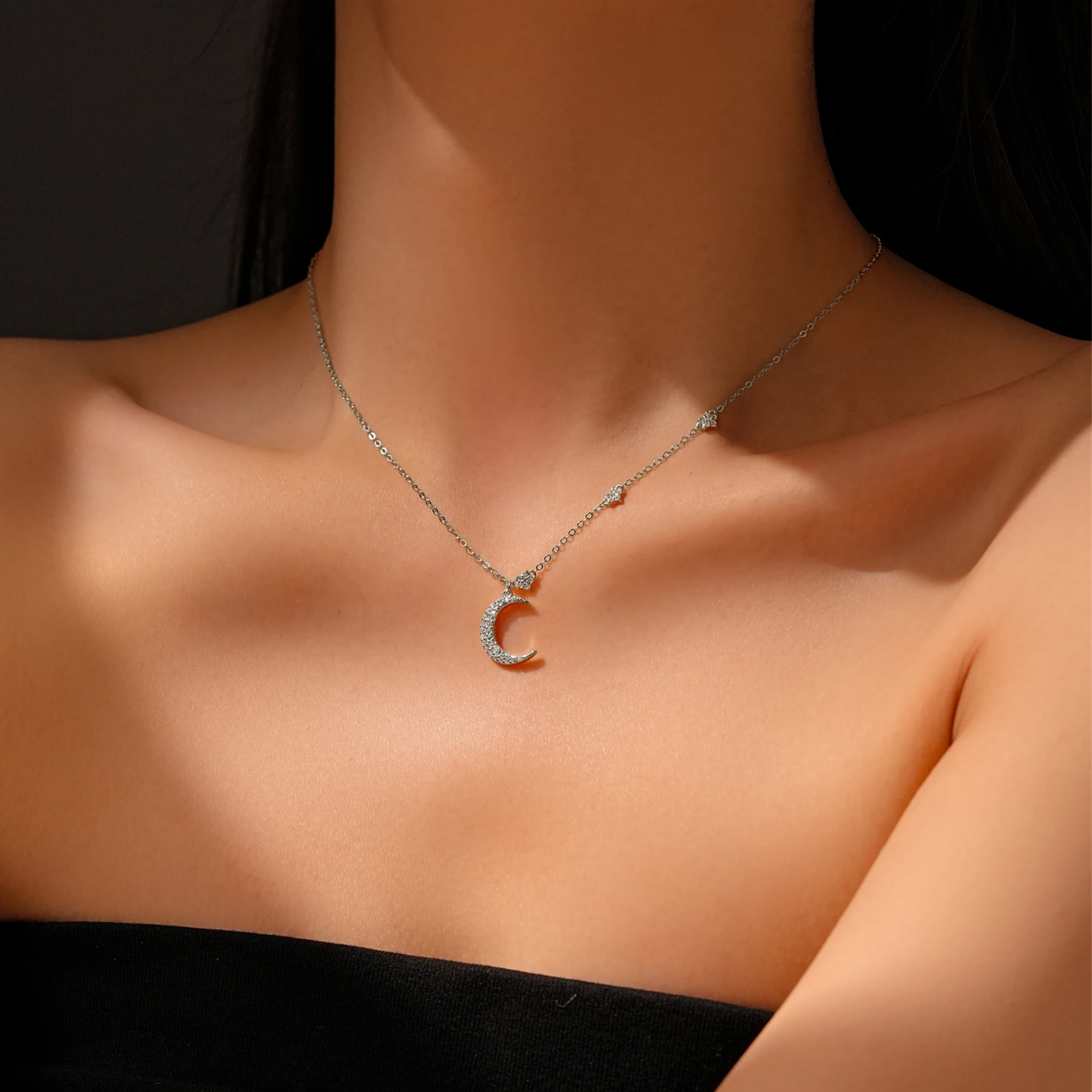 VEWANT Women 925 Sterling Silver Moon Star CZ Zircon Predant Necklace 2025 New Luxury Fashion Fine Gift Casual Jewelry