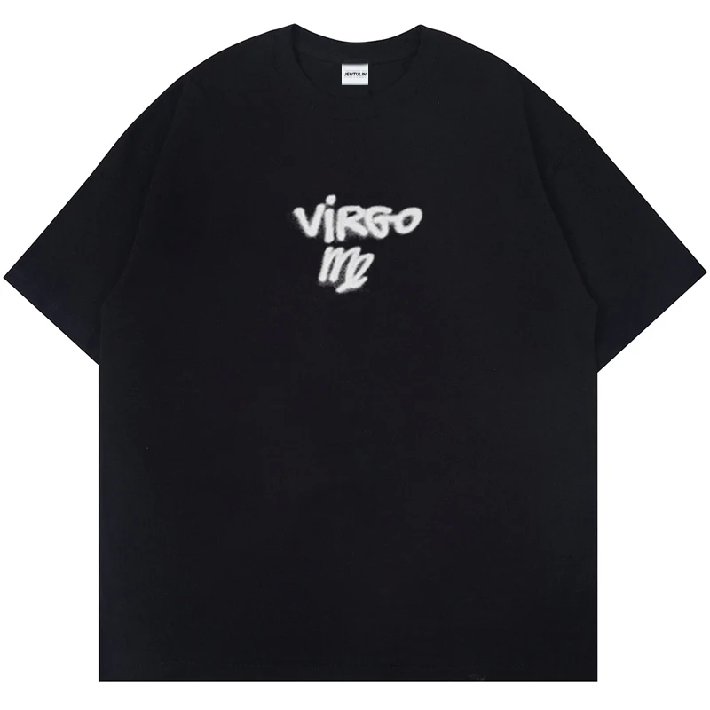 Vintage Virgo Me Letter Gothic Men's T-Shirt Oversized Grunge Aesthetic Summer Korean Fashion Short Sleeve Cotton Clothing Y2k