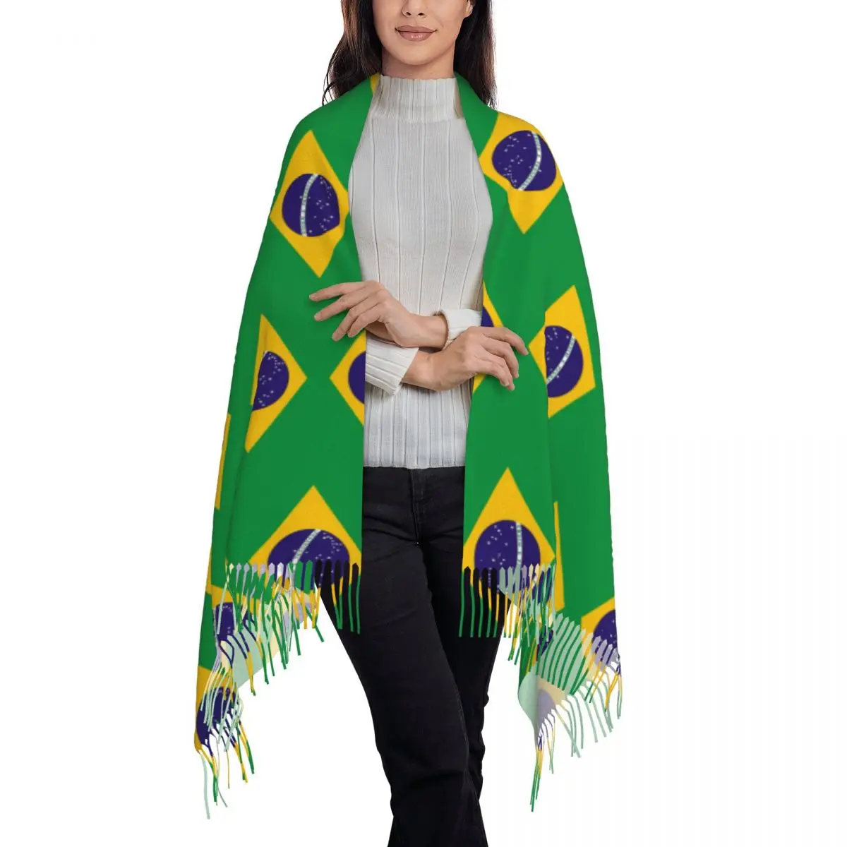 Brazil National Flag Scarf Tassel Scarves Women Soft Warm Shawls and Wraps Long Fall Winter Shawl Wrap