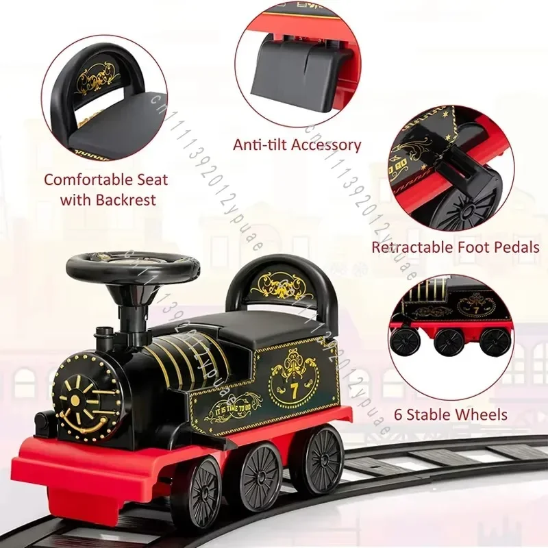 Motorized Rail Locomotive Set with Carriage, Interactive Sit-on Unit, Built-in Melody Output for Leisure Use