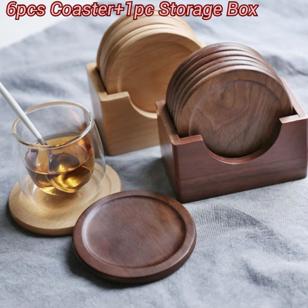 

6pcs/set Teaware Japanese Style Wood Coaster Non-slip Anti-scalding Teacup Mat Round Retro Insulated Placemat Tearoom