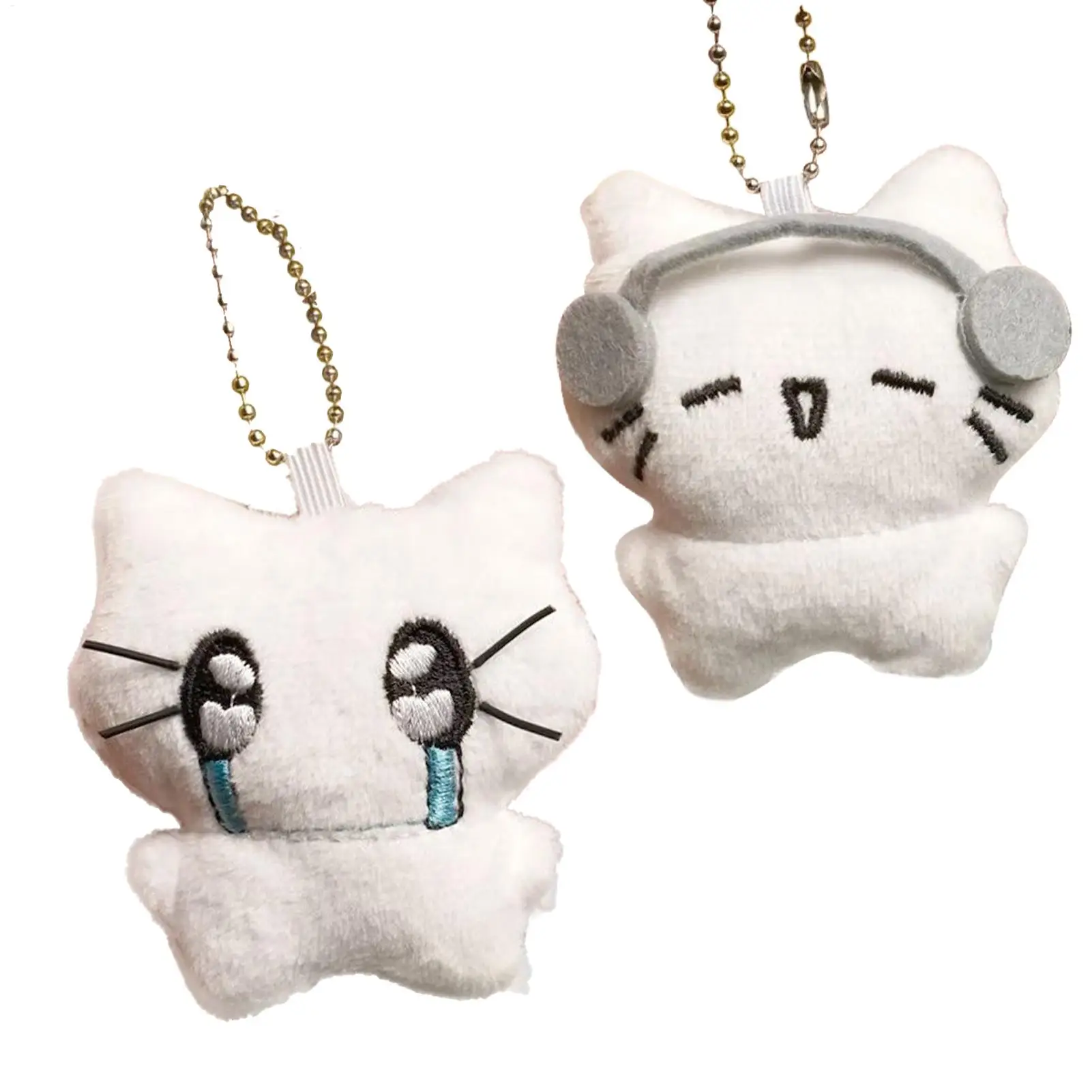 Headphones Kitten Keychain Women Men Mini Crying Cat Couple Keyring Cartoon Charms Bag Pendant Fashion Decoration Gift