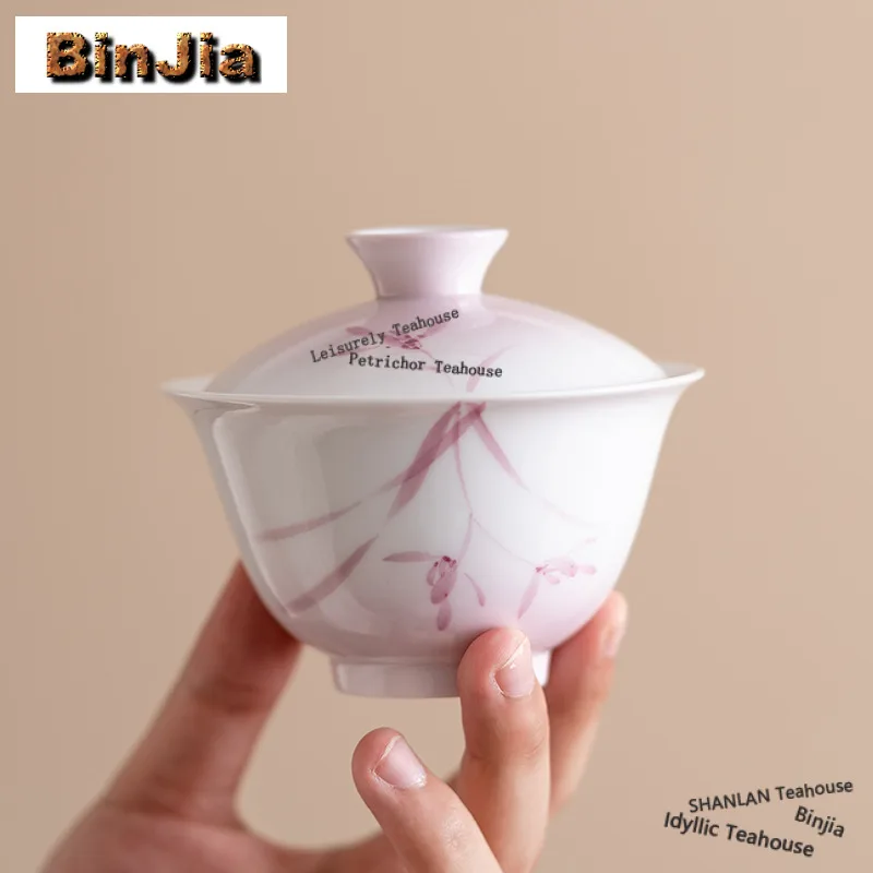 

110ml Hand Painted Orchid White Porcelain Gaiwan Boutique Tea Tureen Tea Bowl With Lid Kit Tea Maker Cover Bowl For Tea Craft