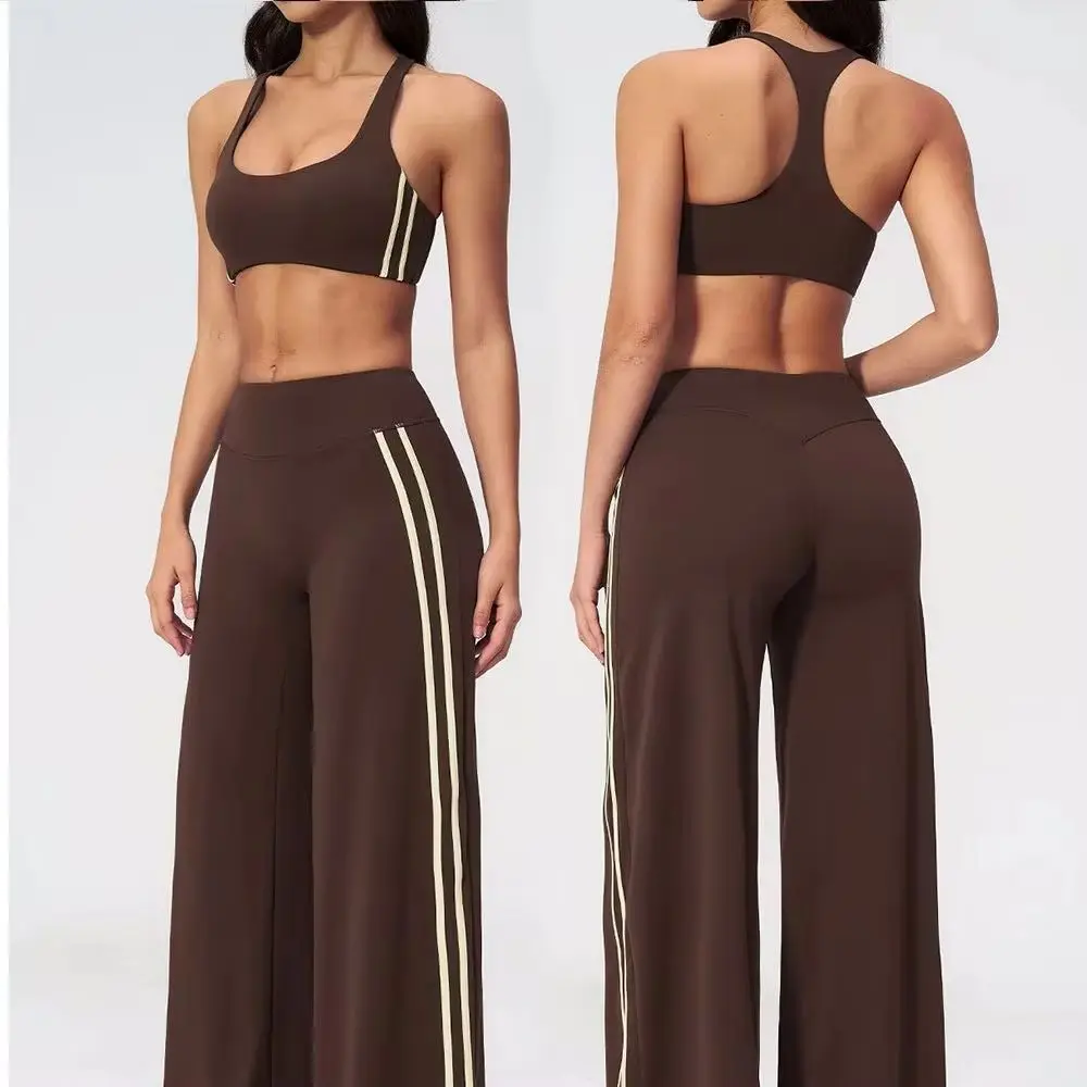 Sportswear Fitness Set 2Pcs High Intensity Back-Cross Anti-Shock Sports Bra Gym Women High Waist Butt Lift Wide Leg Flared Pants