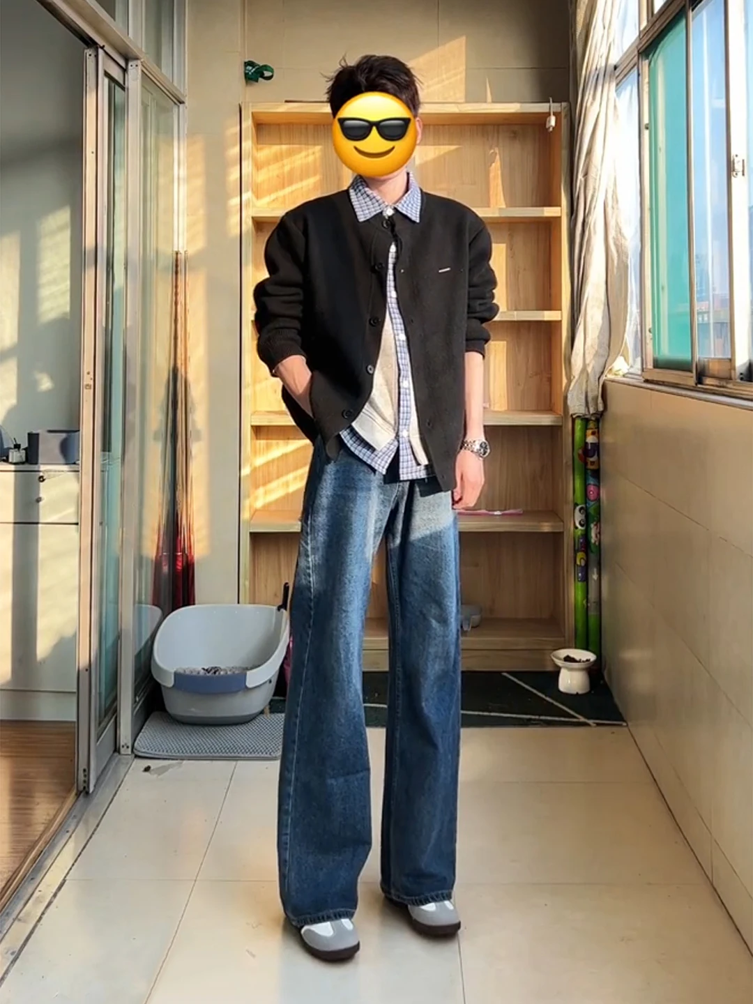 

Retro Blue Waed Bell Bot Men's Jeans mid Waist Straight Leg Non Fading Non Deforming Spring Season Teenager Suitable