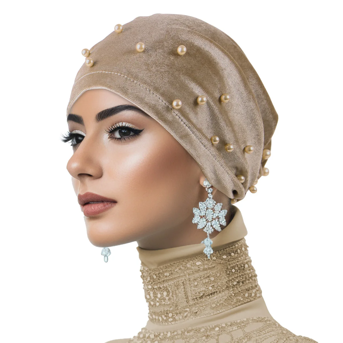 جديد المخملية عمامة الخرز اللؤلؤ قبعة زهرة مسلم الحجاب المرأة رئيس التفاف قبعة بونيه الكيماوي قبعة الحجاب فقدان الشعر Turbante Mujer