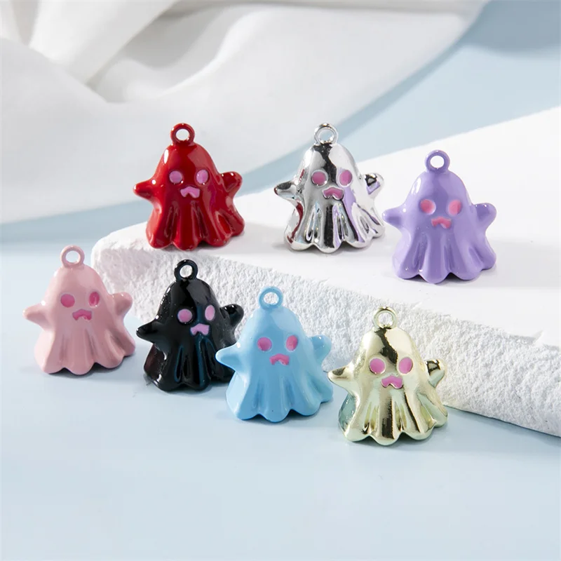 7pcs Colorful Cute Ghost Enamel Charms Halloween Pendants For Making DIY Jewelry Accessories Necklace Findings Handmade 20*17mm