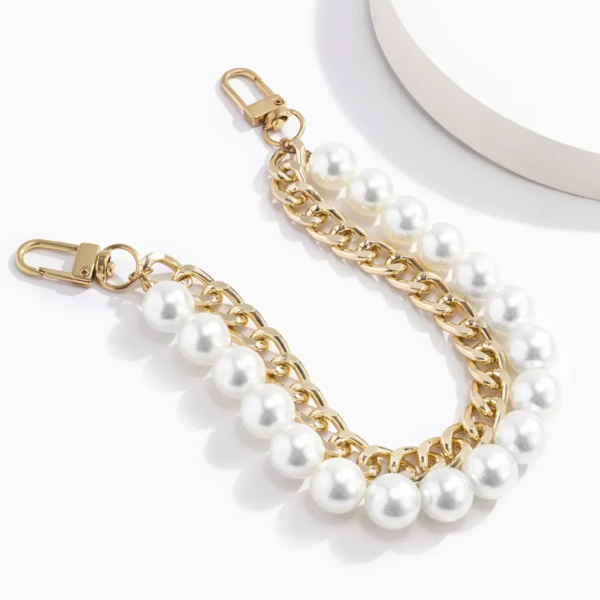 Vintage Pearls Metal Chain Strap Handbag Accessories 26CM Bag Straps for Handbags Handles for Handbag Imitation Pearl Bag Chain