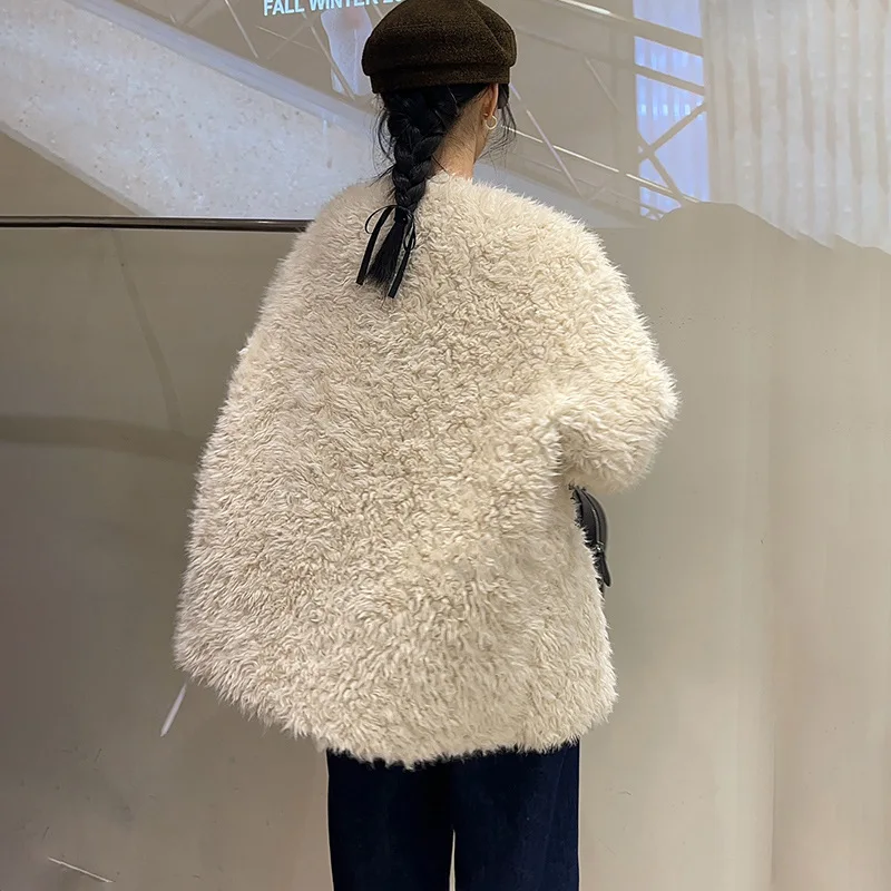 Casacos de pele do falso feminino em torno do pescoço casaco de comprimento médio grosso quente y2k streetwear elegante ponto aberto outono inverno jaquetas