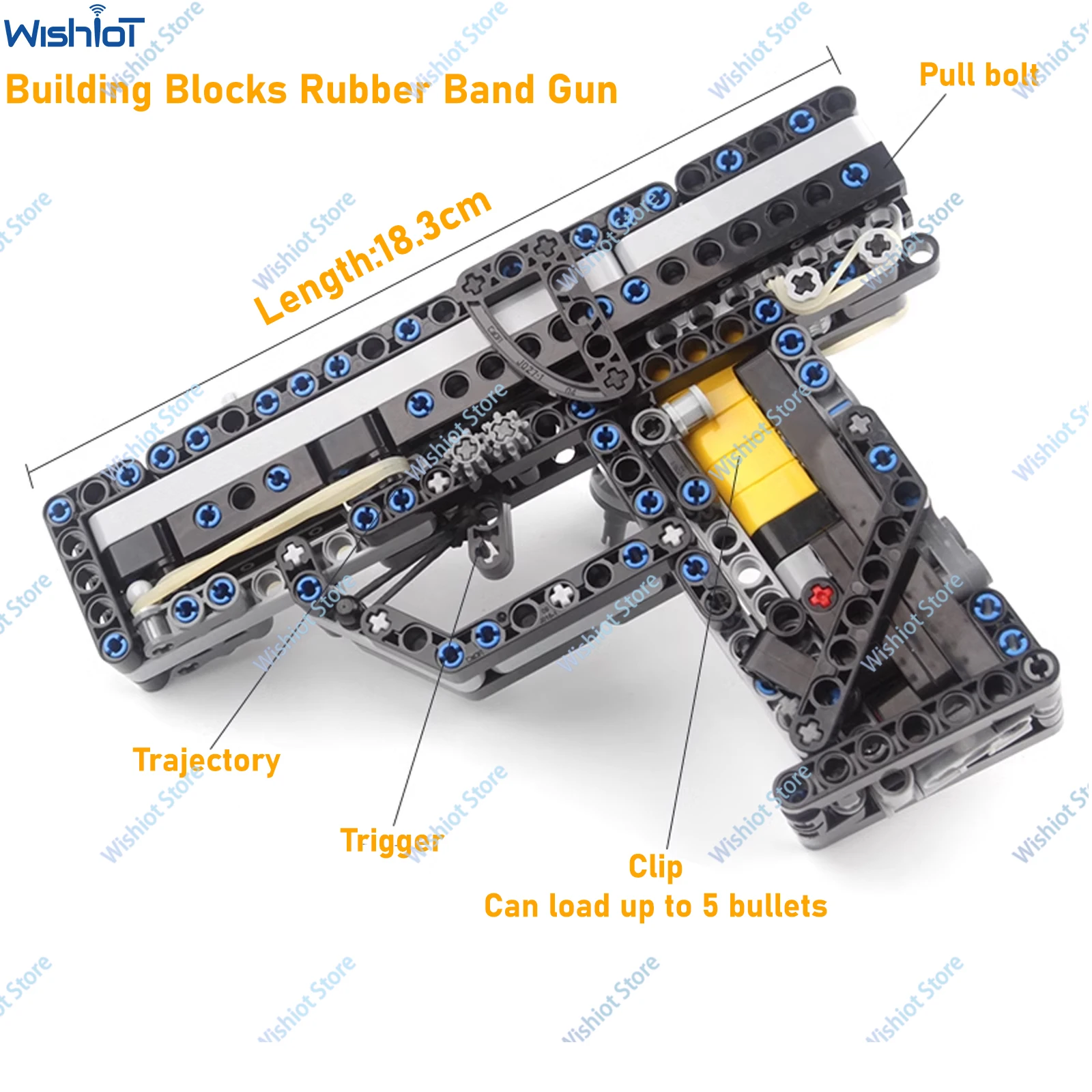 MOC Building Blocks Rubber Band Gun Pistol Model With Magazine and Bullets Shooting Tos High-difficulty Assmble Bricks Idea Gift