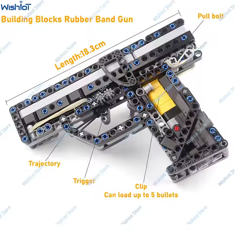 MOC Building Blocks Rubber Band Gun Pistol Model With Magazine and Bullets Shooting Tos High-difficulty Assmble Bricks Idea Gift