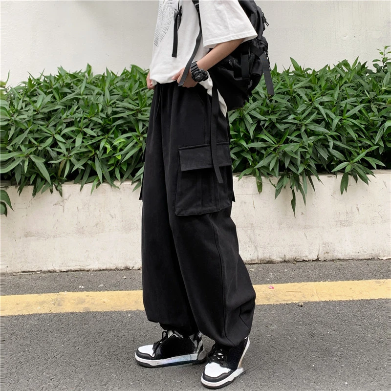 Young Men's Spring Day Pants Retro Design Shackle Foot Cargo Casual Pants Loose High Waist Straight Leg Wide Leg Pants S-3XL