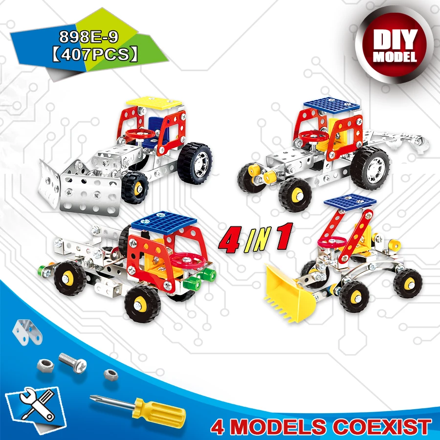 クリエイティブ金属アセンブリエンジニアリング車両シミュレーションネジナットビルディングブロックモデル子供の知育玩具少年少女のため