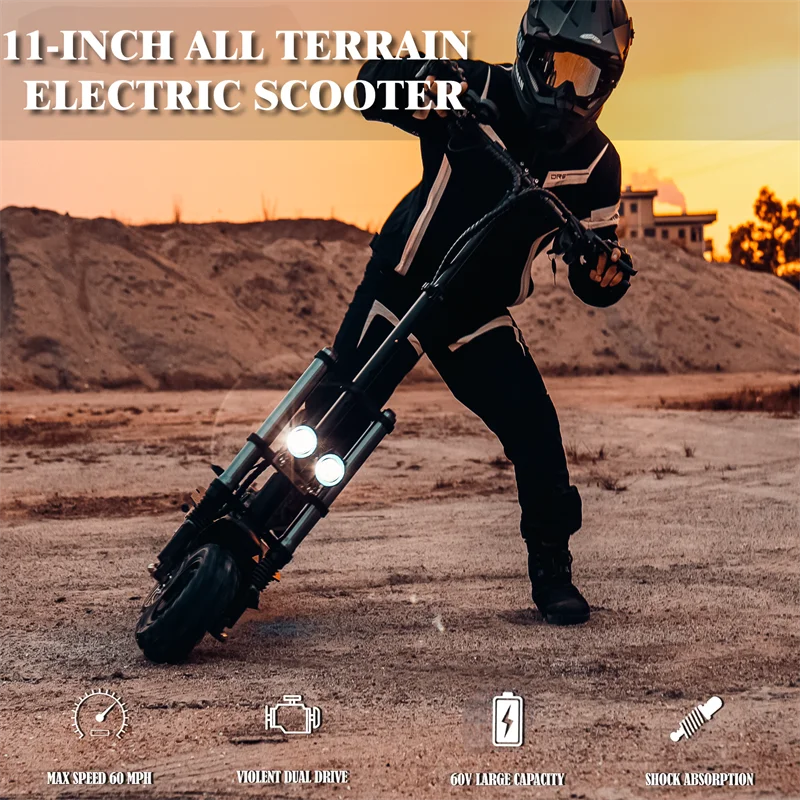 

Powerful Electric Scooter 6000W Dual Motor Max Speed 80km/h 60V 35AH Battery 11inch Off-road Tires Folding E-Scooter for Adults