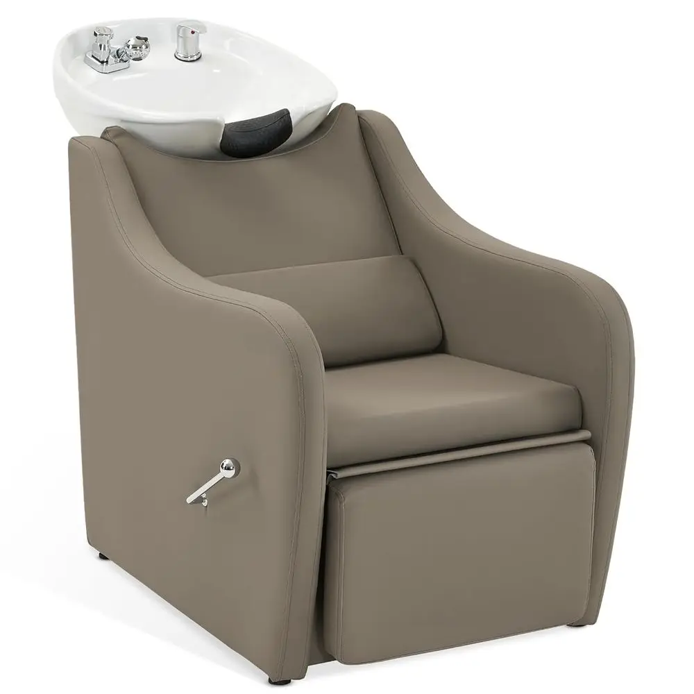 

Shampoo Station Chair with Legrest, UPC Certified Shampoo Bowl and Chair Set, Oil Green Barbershop Style