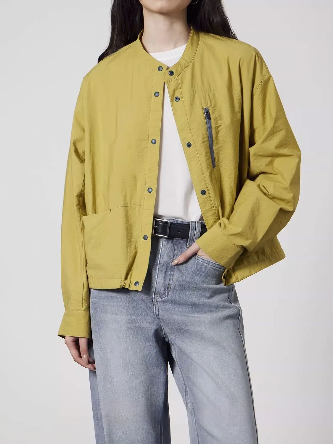 

Dave&di Windproof Stand Up Collar Straight Tube Long Sleeved Lightweight Casual Fashionable Jacket Jacket Top