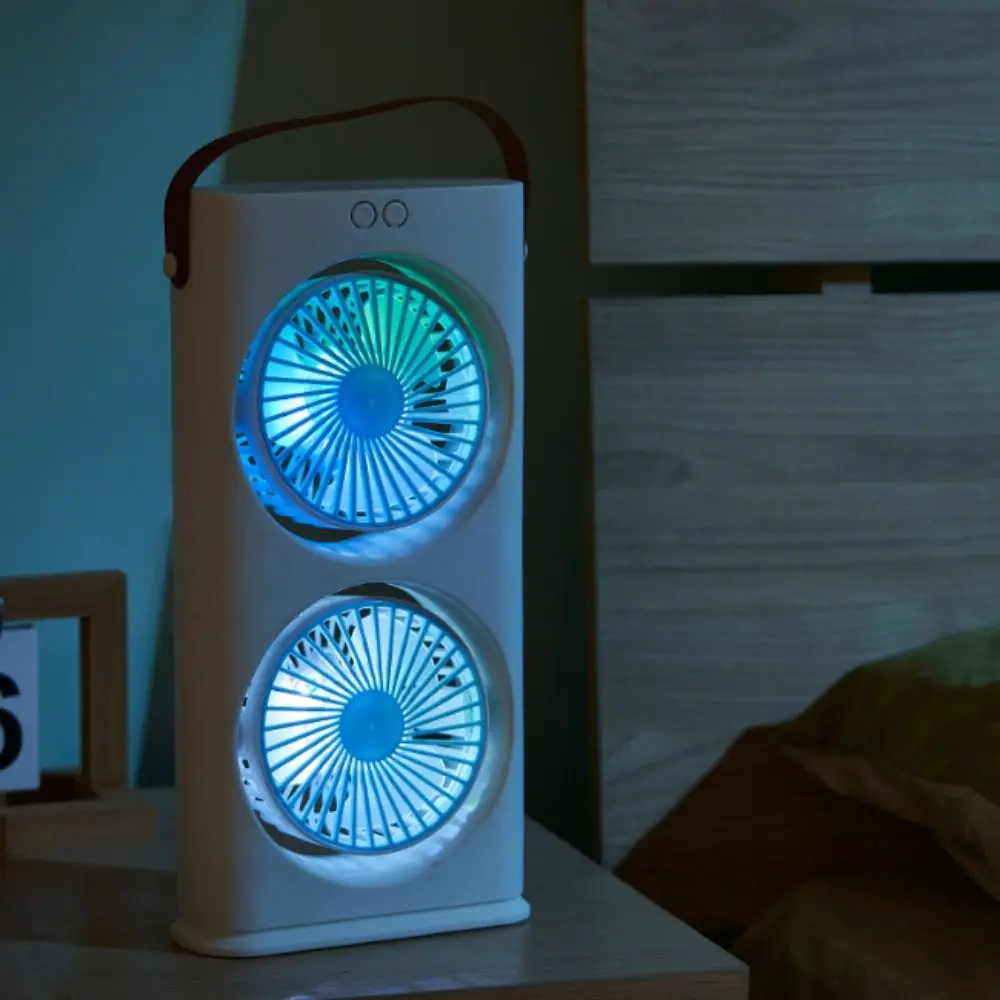 Dual Head Desktop Fan Soft Light LED Night Light Circulator Fan Double Air Outlets Compact Lightweight Air Conditioner Fan