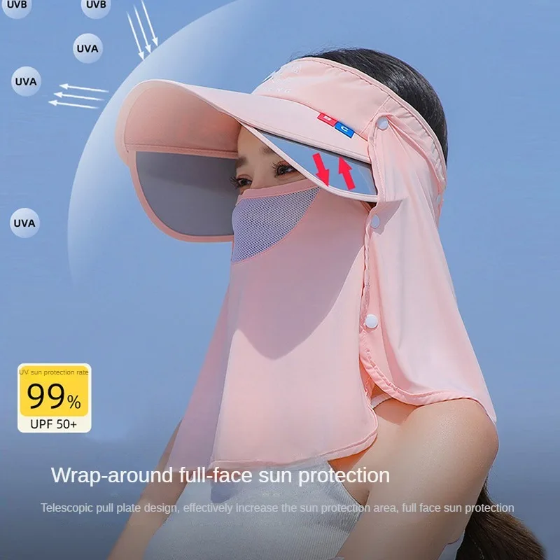 Summer Ice Silk Cool Sunscreen Veil Hat Girls Mask One Piece Empty Top Breathable Cap Eaves Shawl Women's Full Face Cover Neck