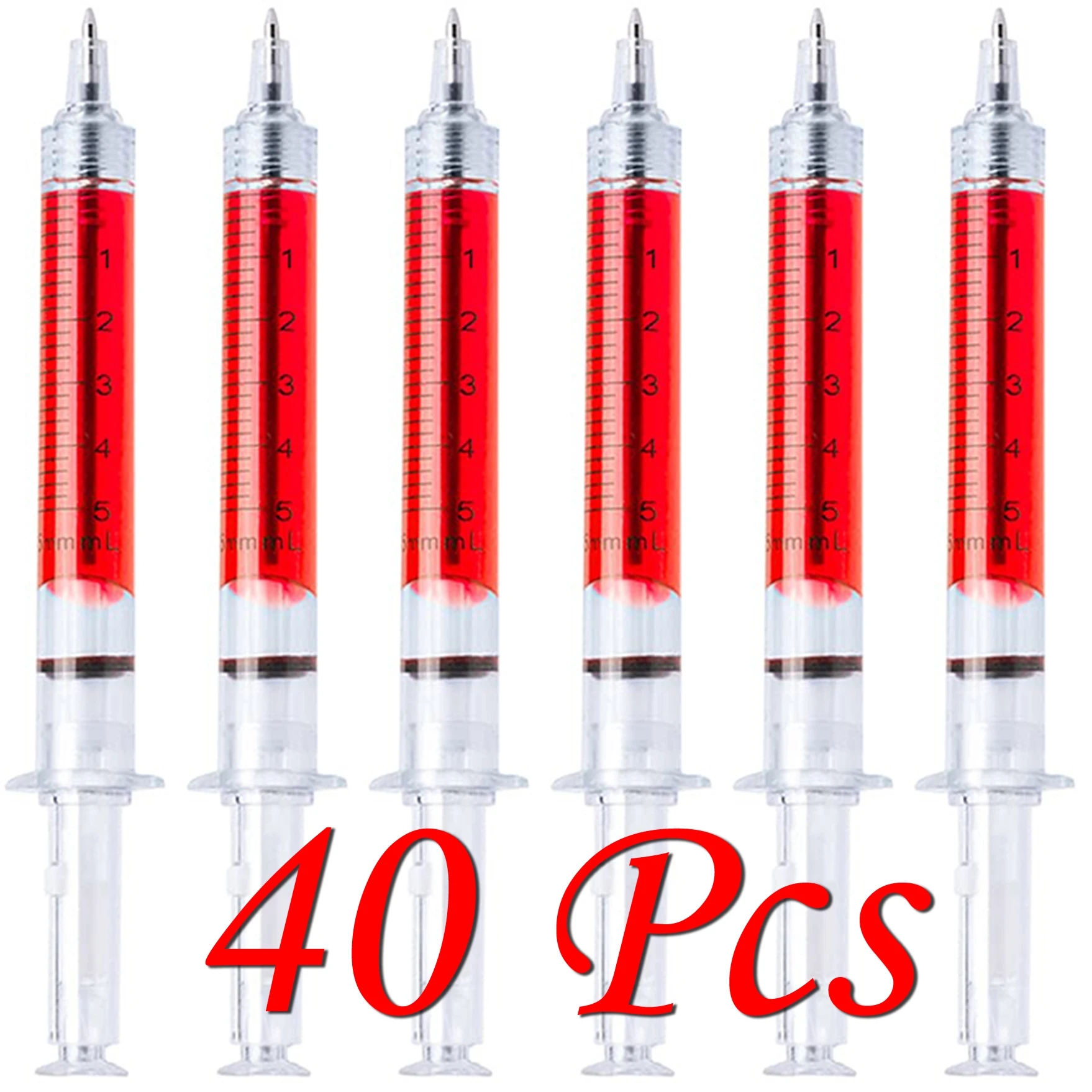 40Pcs Red Injection Type Ball Point Pen Doctor Nurse Gift Liquid Pen Color Syringe Pens Office School Supplies