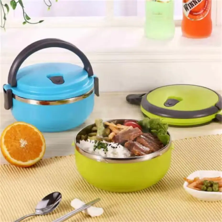 1 Pcs New Stainless Steel Insulated Safe Food Container Round Color Random 1-layer Portable