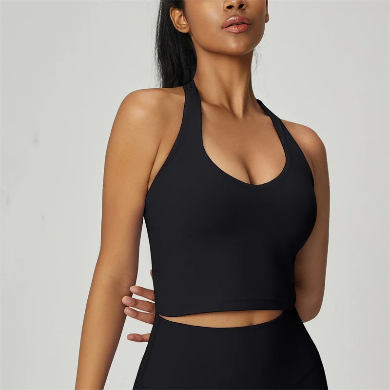 Sexy Halter Neck Sports Bra Women Gym Workout Crop Top Yoga Vest High Impact Fitness Bralette Push Up Running Padded Underwear