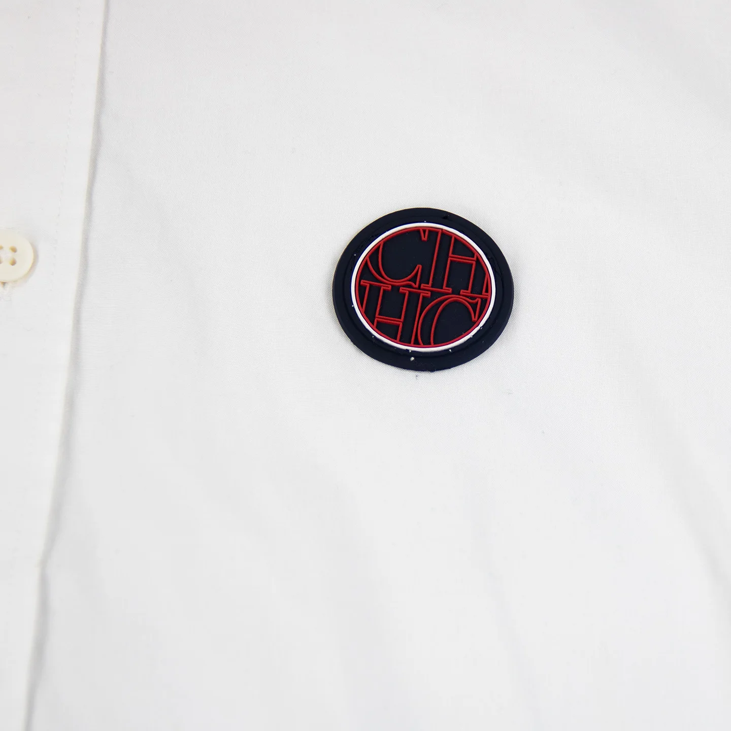 CH Men's White Oxford Short Sleeve Shirt Button Down Collar Circular Patch Logo Cotton Business Formal Casual Button Up Shirts - view 4