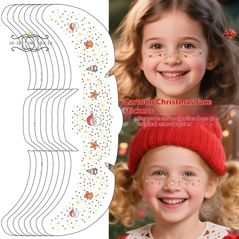 

6 Sheets Christmas Glitter Freckles Holographic Stickers Santa Claus Bell Snowman For Festival Party Temporary Tattoo Stickers
