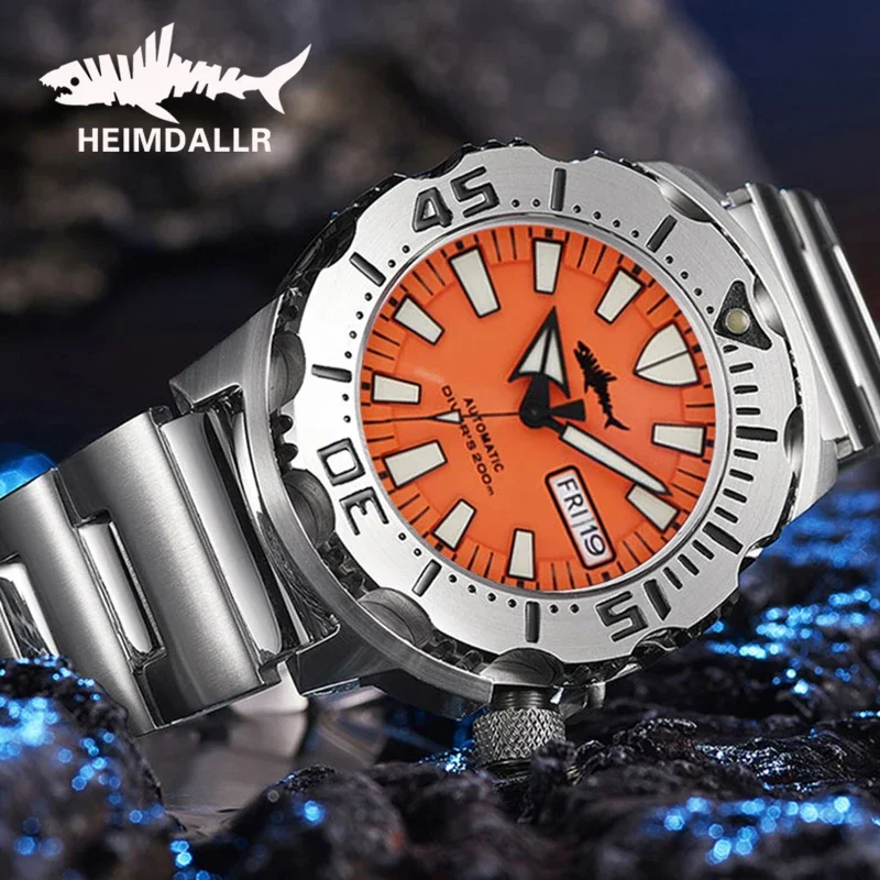 Heimdallr monster v2 frost automatische uhr männer nh36a männer mechanisches saphirglas 62mas schwarz pvd leuchtende tauch uhr 200m